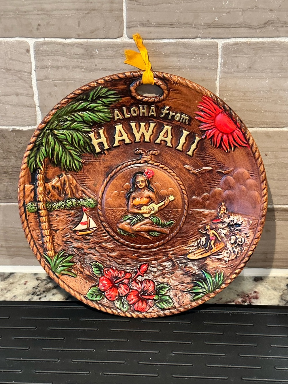 Vintage 1980’s "Aloha from Hawaii" 3D Souvenir Plate for Tiki Bar Made in Japan